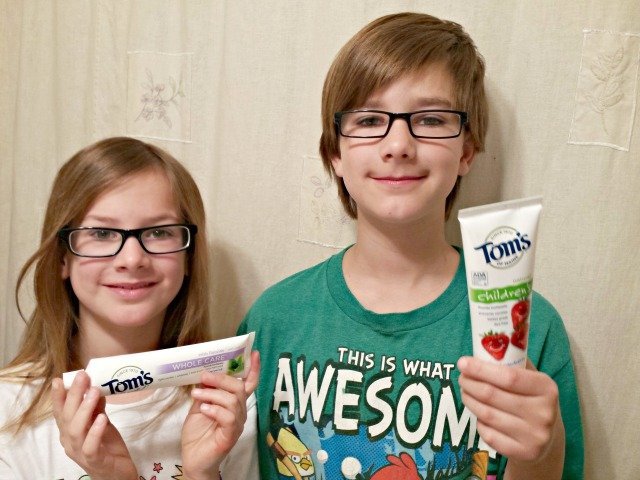 Showing off favorite Tom's of Maine toothpaste