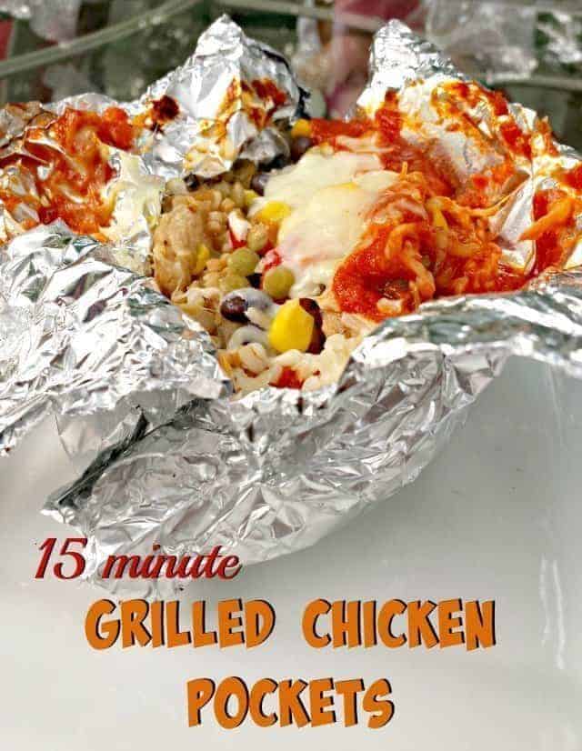 15 minute dinner grilled chicken pockets recipe that you can make on the grill or while camping. Healthy and easy to make that's also kid-friendly.