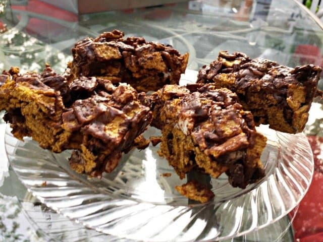 Enjoying smores cereal bars