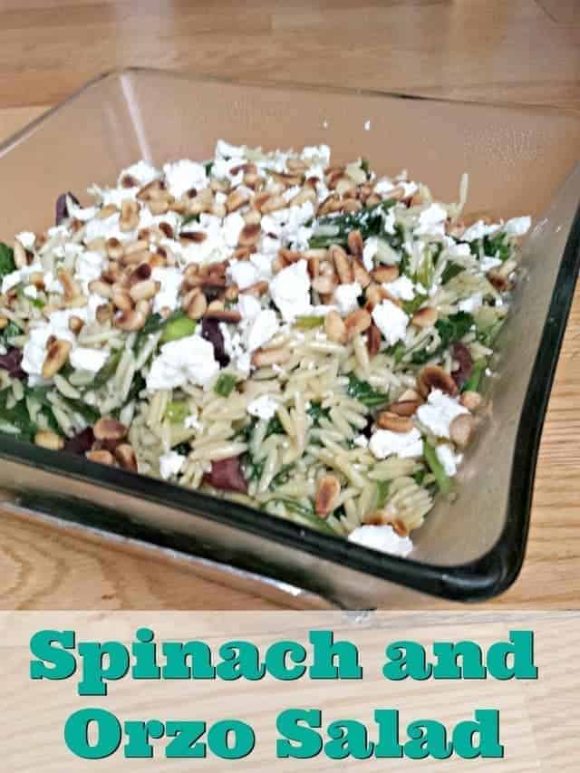 Spinach and Orzo Salad recipe for summer bbq or winter dinners. Twenty minutes start to finish and full of flavor