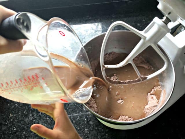 Add liquid ingredients to dry ingredients and stir