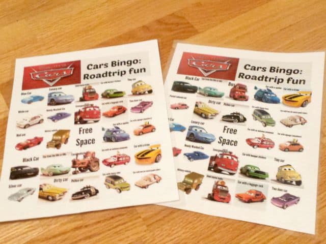 Fun Cars Movie Bingo Cards printable