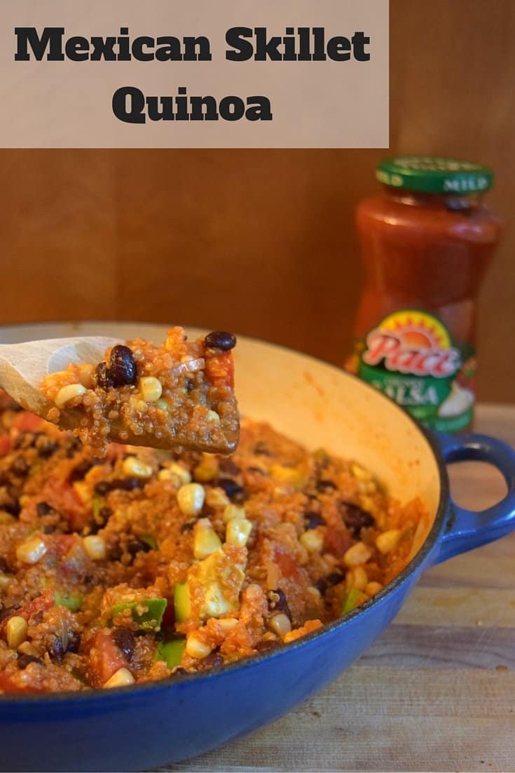 Mexican Quinoa Skillet Recipe that is ready in under a half hour. Vegan, dairy free, gluten free, soy free, and overall allergen friendly. Healthy one pot recipe for a weeknight dinner!