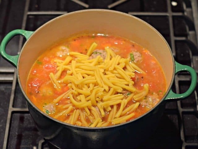 Ad pasta to Italian meatball soup and stir