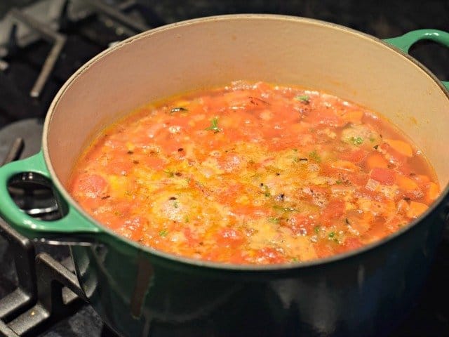 Add meatballs to broth