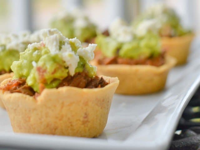 Crockpot beef in masa cups ready to serve