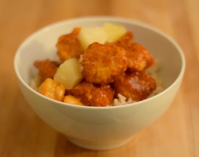 Delicious bowl of sweet and sour chicken