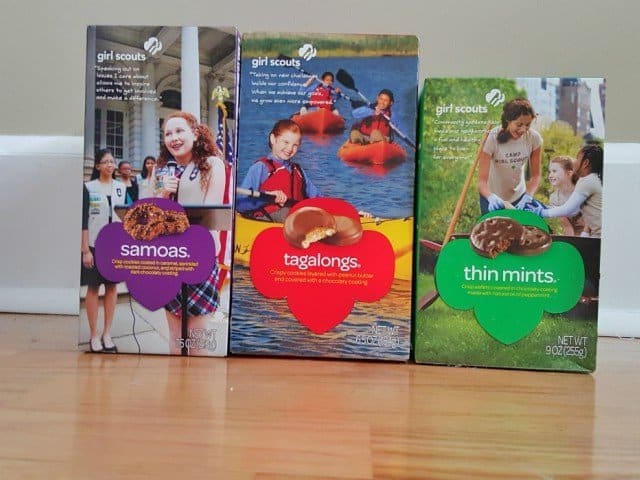 Image shows boxes of girl scout cookies.