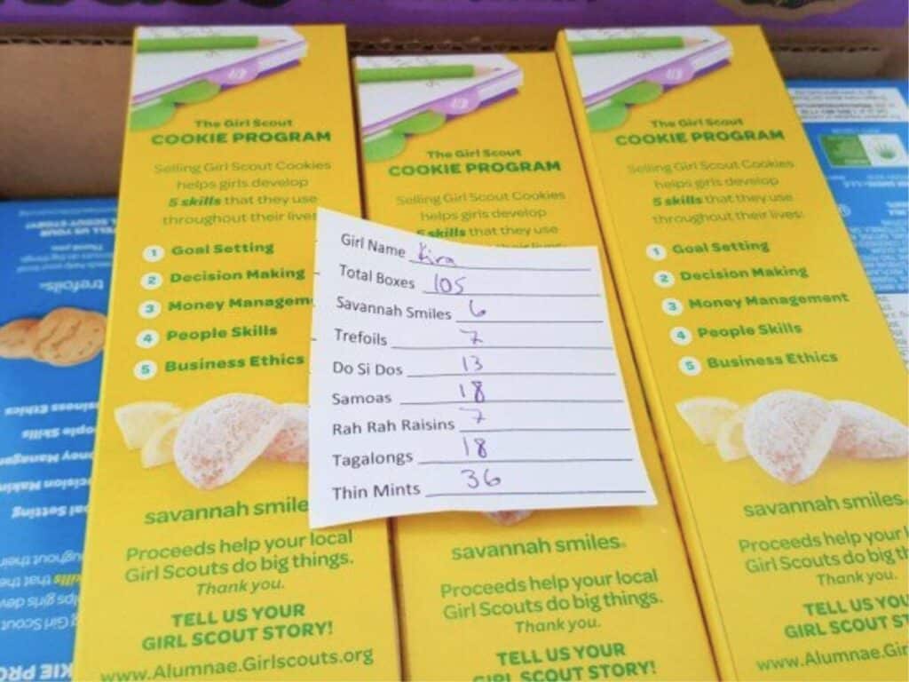 Image shows order name and the list of the cookie flavors ordered.