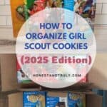 Image shows updated 2025 edition of how to to organzie girl scout cookies.