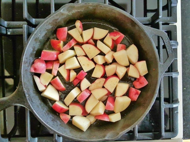 Add potatoes in one layer in your pan