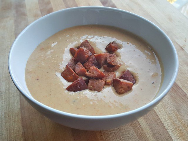 Beautiful bowl of cheese and sausage soup