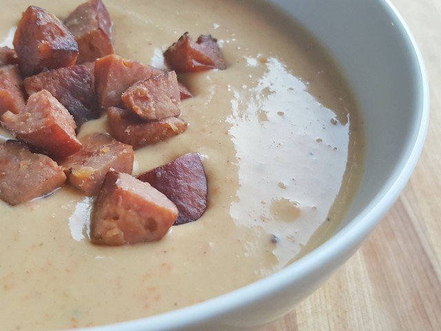 Corner angle of easy cheese and sausage soup dinner
