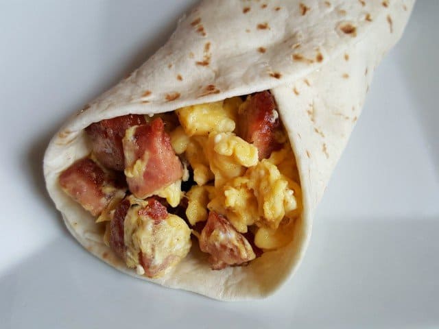 Egg and sausage breakfast burrito