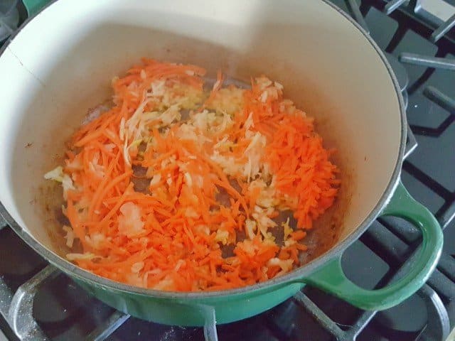 Saute veggies in sausage drippings