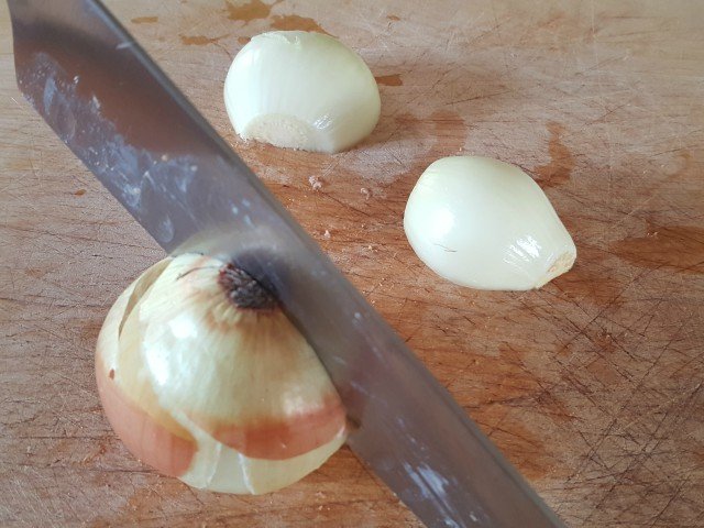 Slice and skin onions