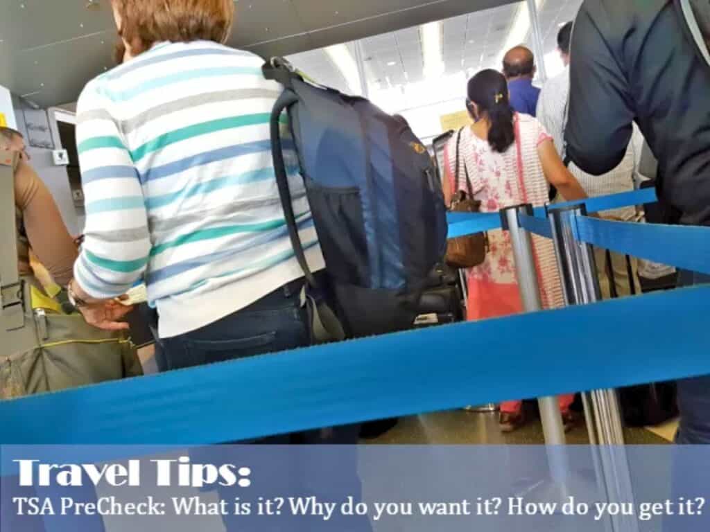 Image shows people lining in the airport with a text