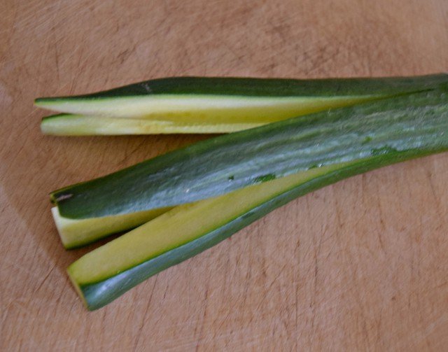 Slice cucumber while attached to itself then cut to easily chop similar size pieces