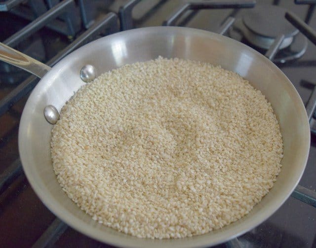 Toast sesame seeds for tahini
