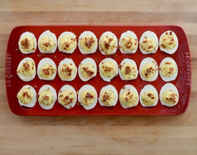 Bacon deviled eggs ready to eat