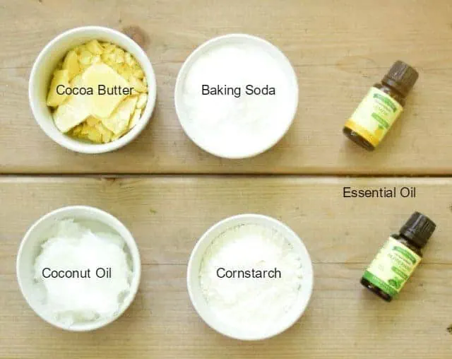 Ingredients needed for homemade deodorant cream with essential oils