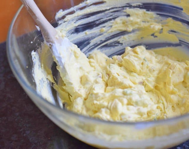 Mix bacon deviled eggs ingredients together