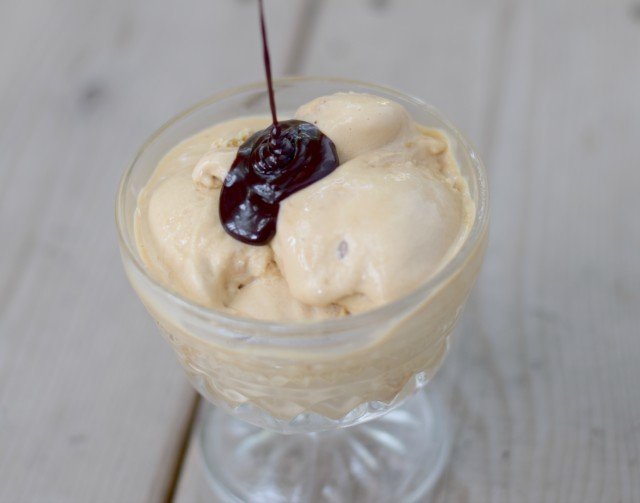 Add espresso hot fudge sauce to ice cream
