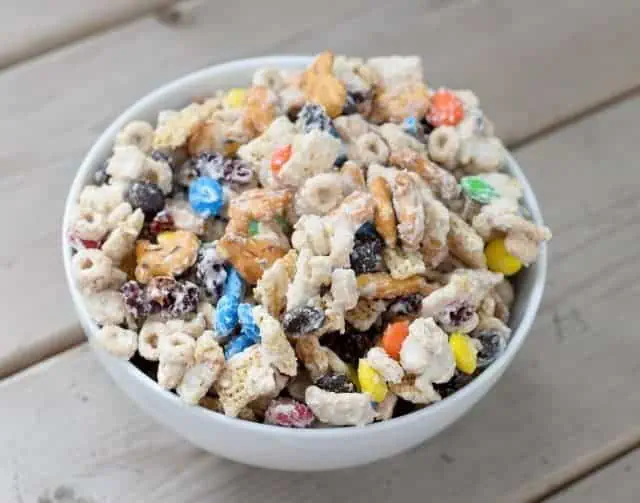 Back to school white chocolate party mix snack