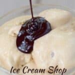 Ice cream getting hot fudge sauce added