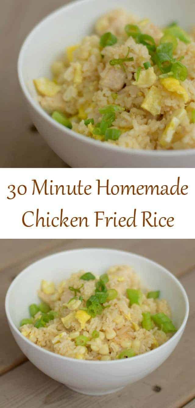 Try this delicious and easy weeknight homemade chicken fried rice recipe. Yes, you can have a yummy Asian dinner in under 30 minutes. It's completely kid-friendly and naturally dairy free. Use tamari to make this gluten free, too. Adapt the veggies to your taste and what you have in your pantry. These types of recipes are flexible!