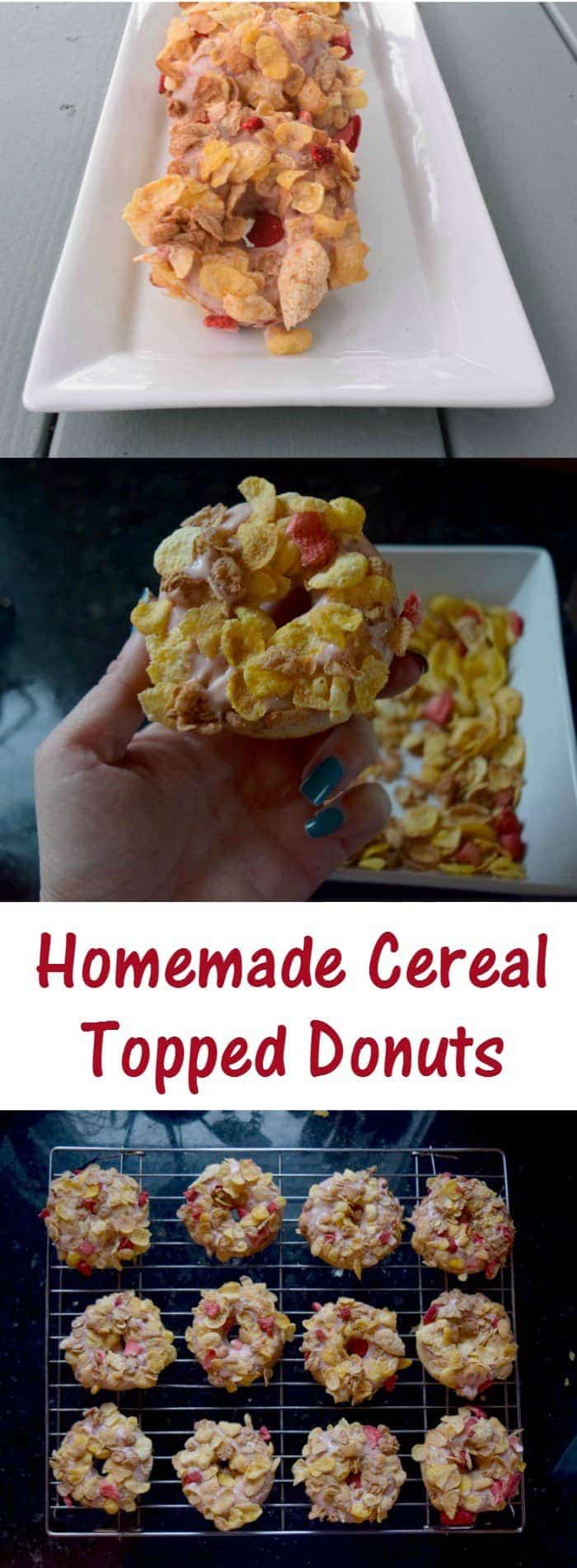These homemade strawberry cereal topped donuts are easy to make and healthier than fried. From scratch baked donuts recipes are easy to follow and are a perfect weekend breakfast treat. Get creative with your toppings and enjoy cereal anytime!
