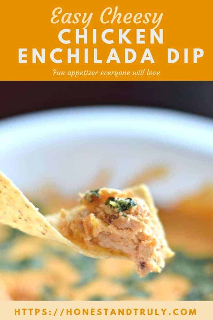 Enjoy this delicious hot dip at your next get together. This simple recipe makes a baked cheesy chicken enchilada dip that disappears in a heartbeat. The richness of the cream cheese combines with a mildly spicy sauce to create the perfect dip for your corn chips. It's naturally gluten free, too!
