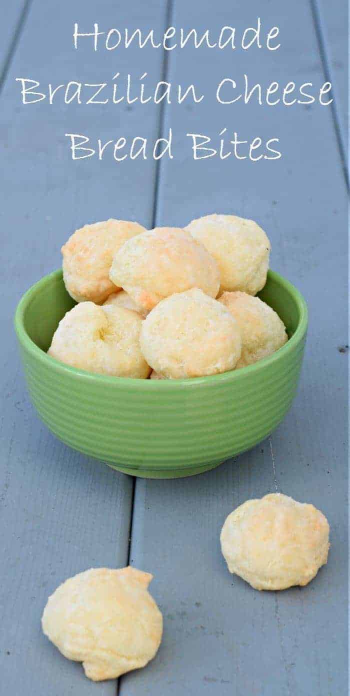 Easy recipe for Brazilian Cheese Bread Bites just like you find in the store. A naturally gluten free side dish. These are fun to make and store well for up to a week. Make your own Pao de Queijo.