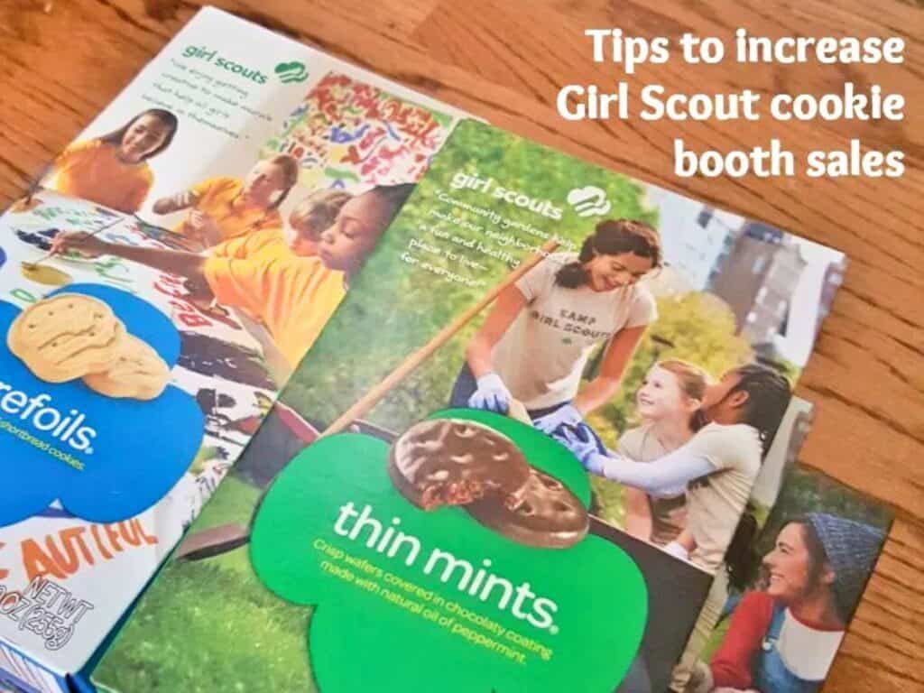 Image shows tips to increase Girl Scout cookie booth sales.