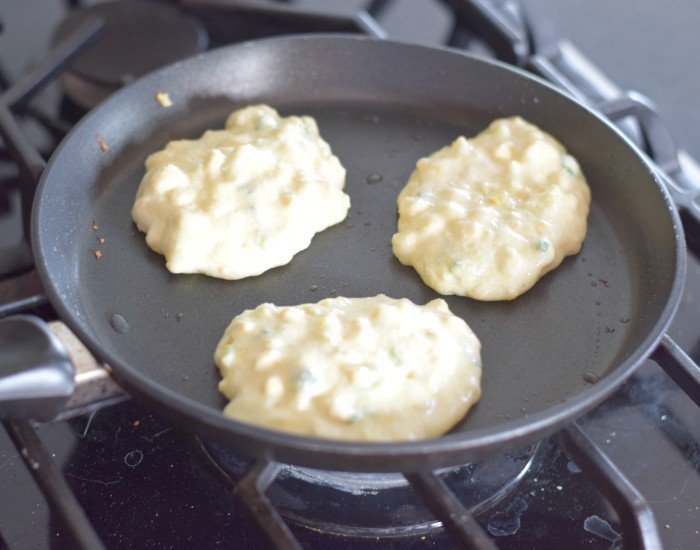 Add batter by tablespoons to a heated nonstick pan