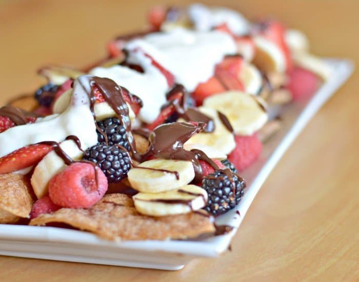 Beautiful dessert plate homemade cinnamon sugar fruit nachos