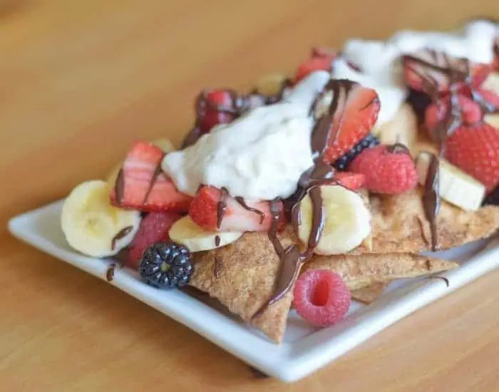 Fruit topped dessert nachos from scratch