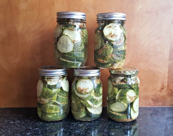 Finished product of refrigerator dill pickles recipe