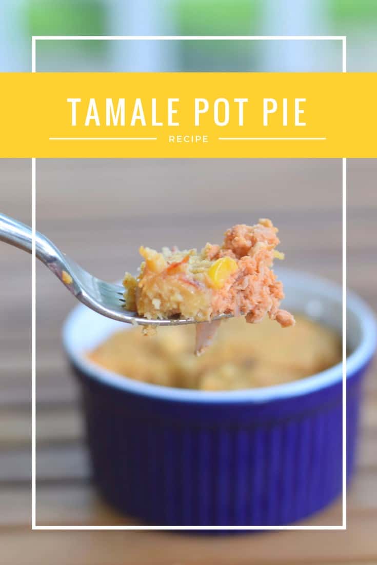 Fun Mexican classic recipe reinvented as a Tamale Pot Pie. This easy recipe is kid friendly and happens to be gluten free and dairy free. As delicious as a classic tamale but ready in time to be a weeknight meal