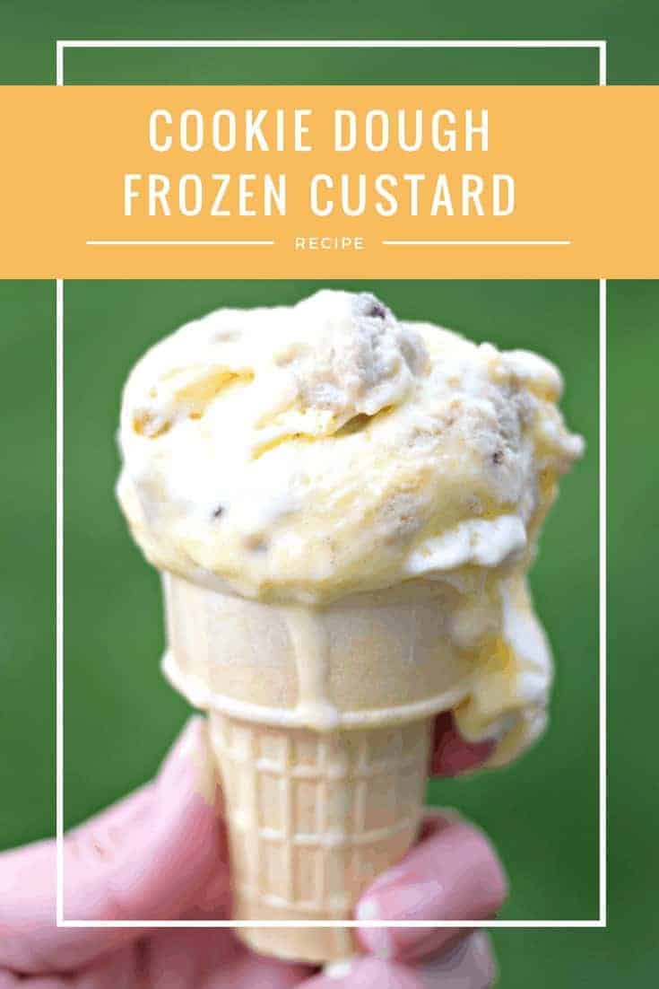 Homemade Cookie Dough Frozen Custard recipe for a delicious summer ice cream with edible cookie dough in vanilla frozen custard as a great ice cream alternative