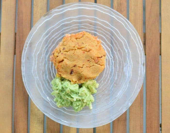 Plate of tamale pot pie with homemade guac