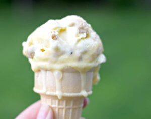 Scoop of homemade frozen custard on a cone
