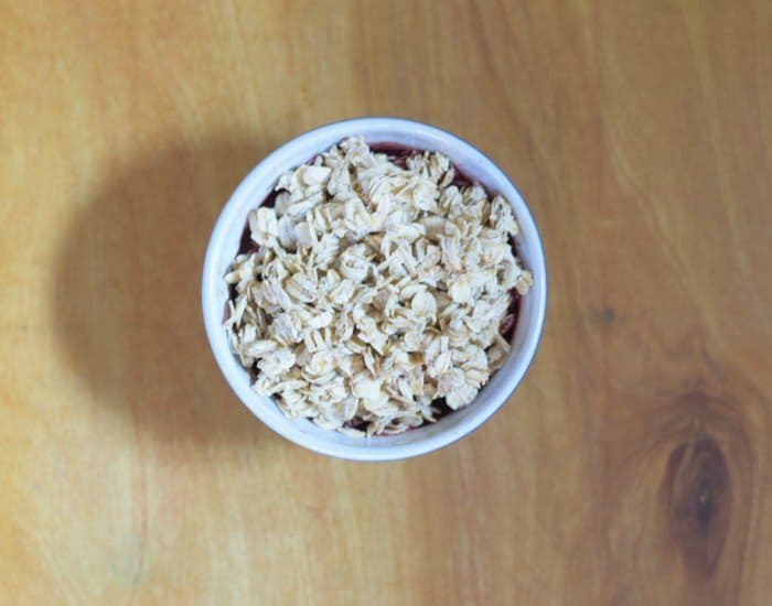 Baked cherry oatmeal ready for the oven