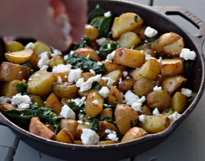 Add goat cheese to oven roasted potatoes recipe