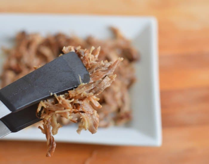 Scoop of Instant Pot carnitas