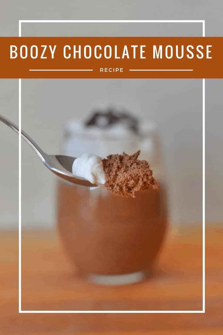 Boozy Chocolate Mousse recipe. This simple and gluten free dessert uses Irish Cream for a fabulous flavor. Simple to make, your party guests will never guess how easy this dessert recipe was! #mousse #chocolate #dessert #nobake
