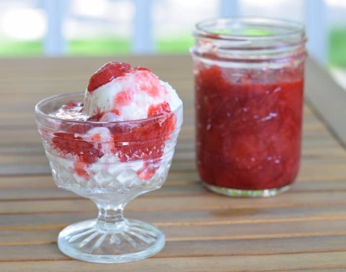 Homemade strawberry syrup for a sundae