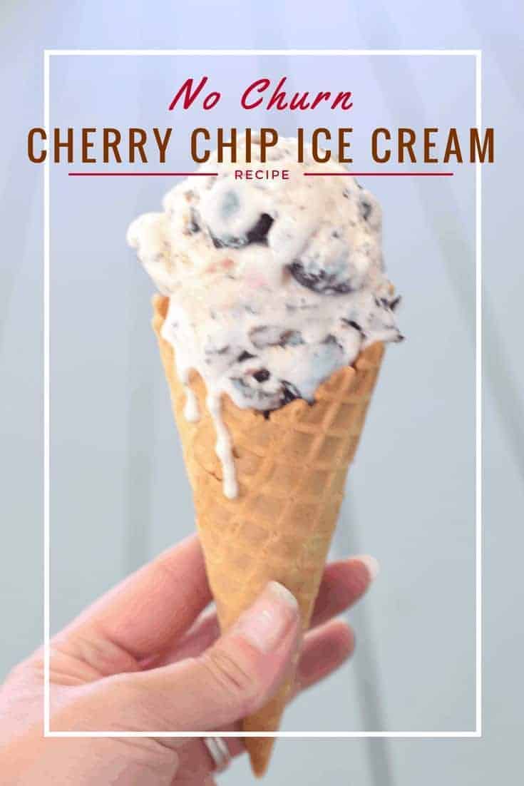 Homemade no churn cherry chip ice cream recipe. This simple recipe is quick and easy to make and naturally gluten free. No special equipment needed to enjoy this delicious dessert.