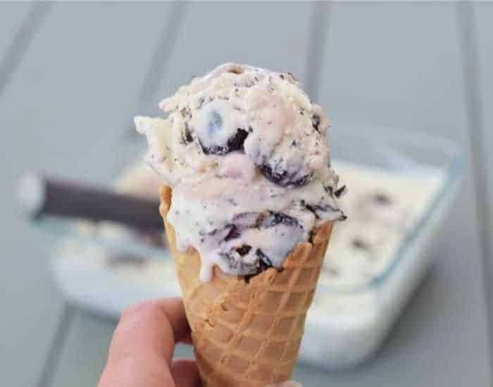 Scoop of no churn cherry chip ice cream