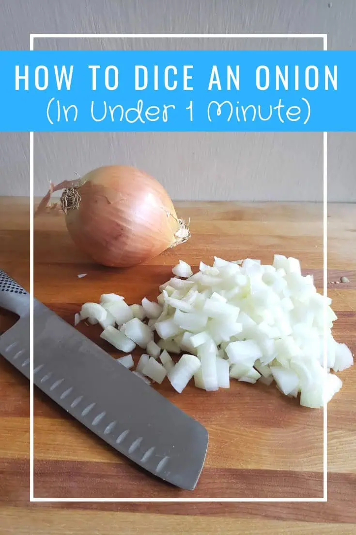 How to dice an onion in under one minute with this easy video tutorial and step by step photo instructions. Learn how to cook and easily cut onions for any recipe. #onions #howto #cooking101 #tutorial